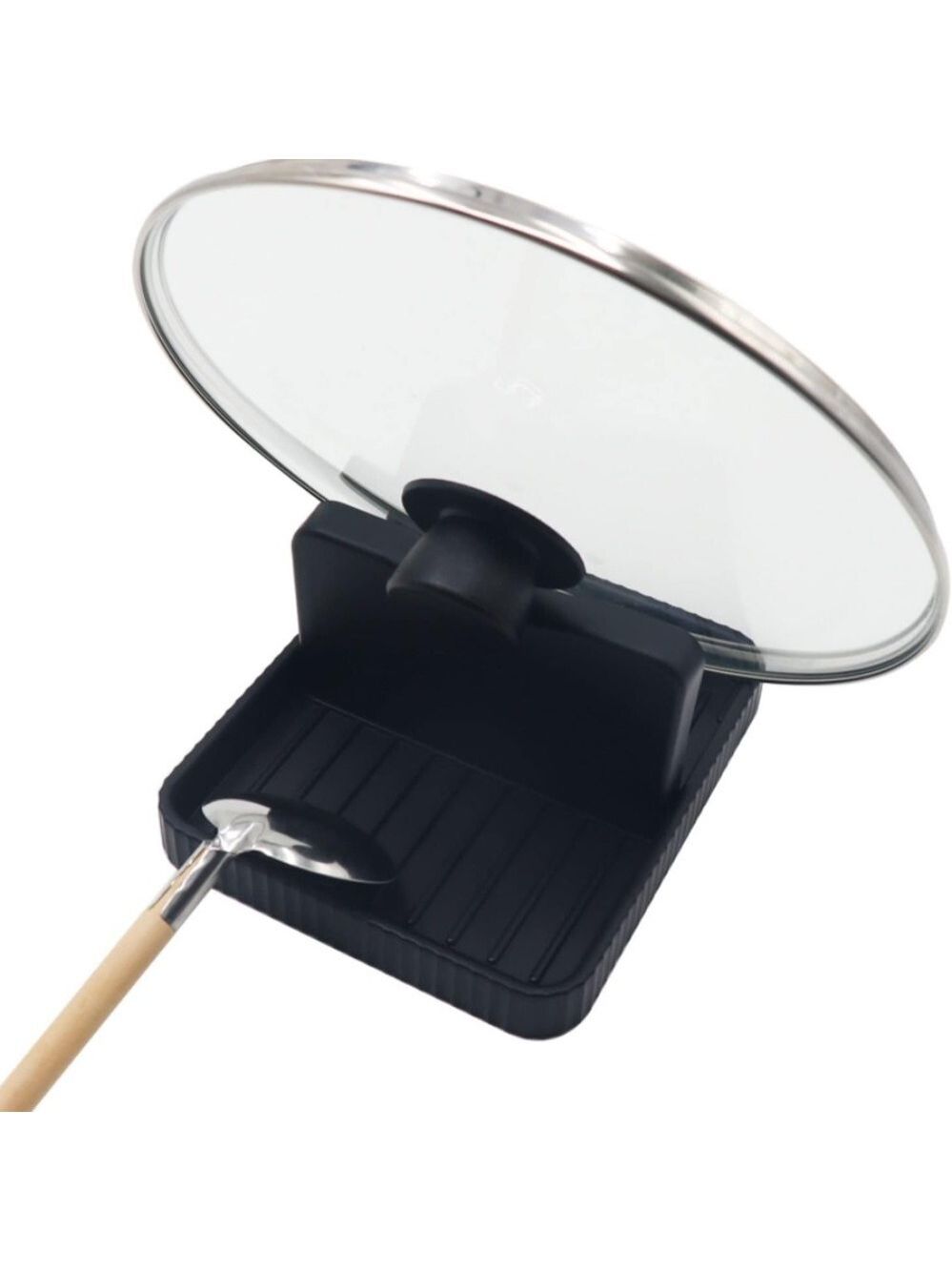 BLACK POT LID HOLDER WITH SPOON REST